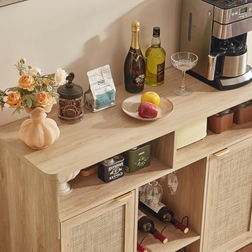 Home Bar Shelves - Boho-Inspired Natural Wood Bar Cabinet With