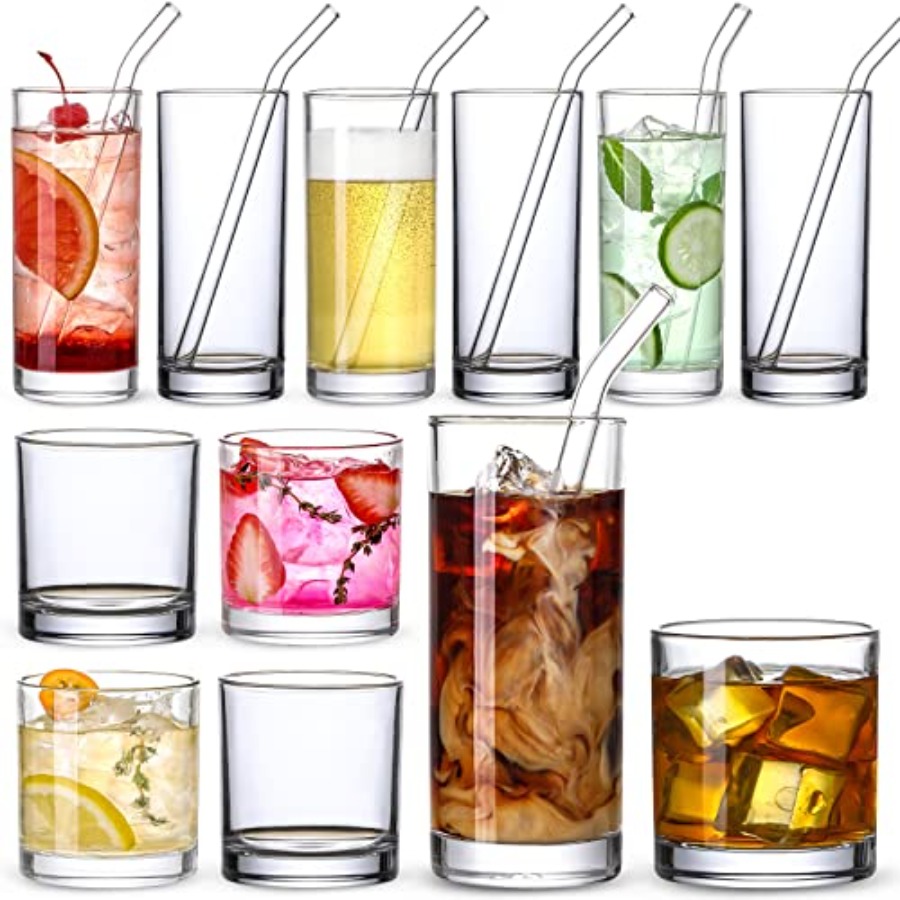 [ 12 Pack ] Glass Cups with Gl - Highball Glass Set 评论和价格