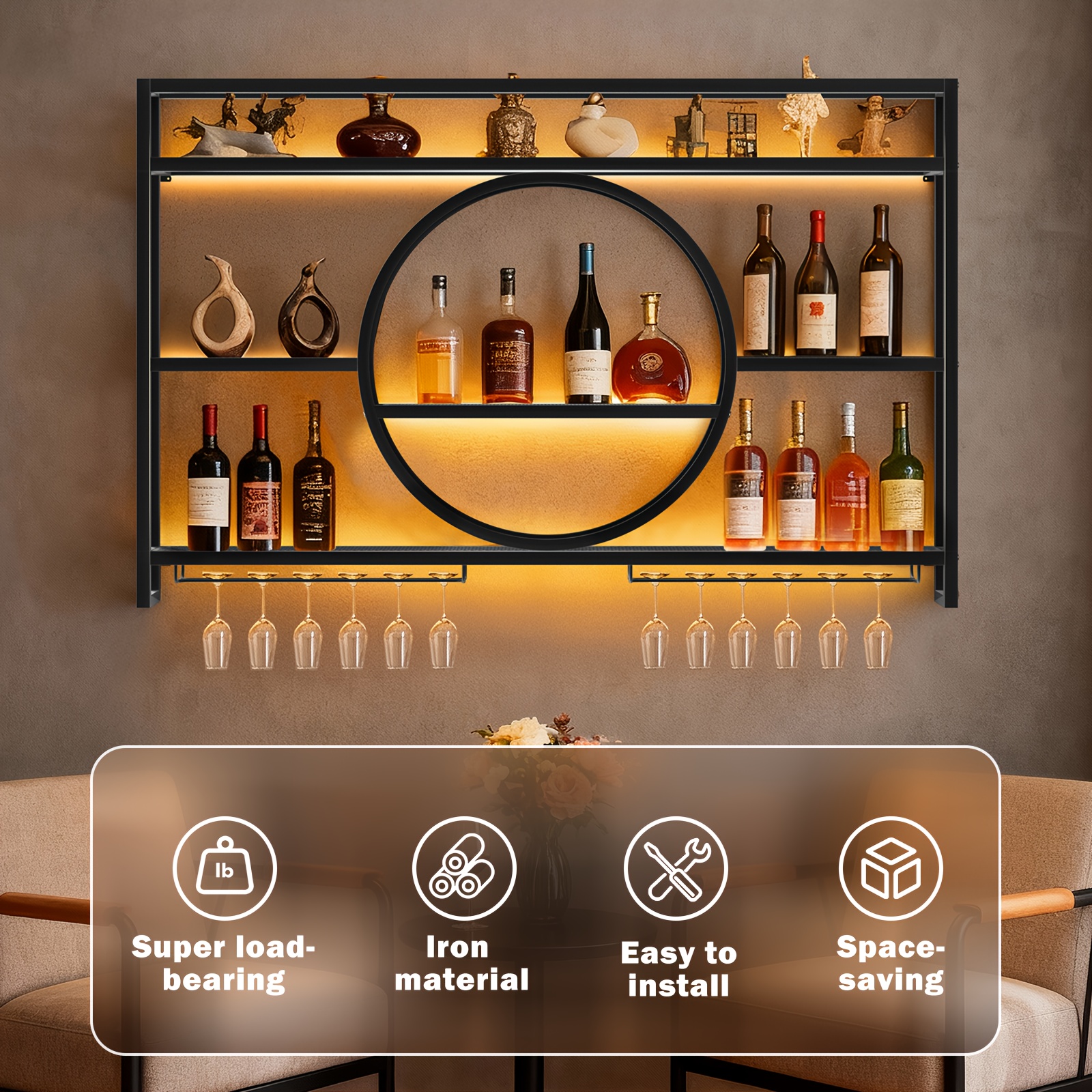 Stylish 3-Tier Wall-Mounted Me - Home Bar Shelf 评论和价格