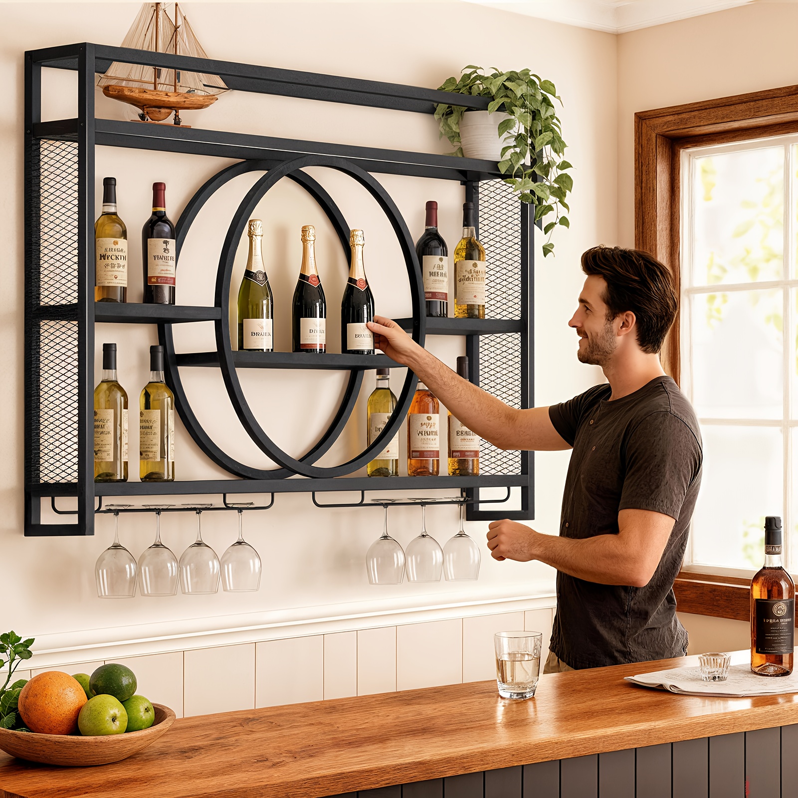 Stylish 3-Tier Wall-Mounted Me - Home Bar Shelf 评论和价格