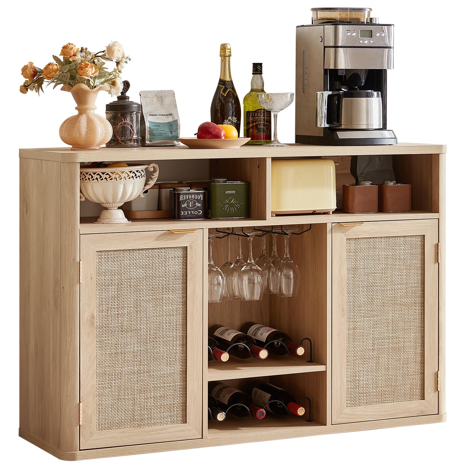 Boho-Inspired Natural Wood Bar - Home Bar Shelves 评论和价格