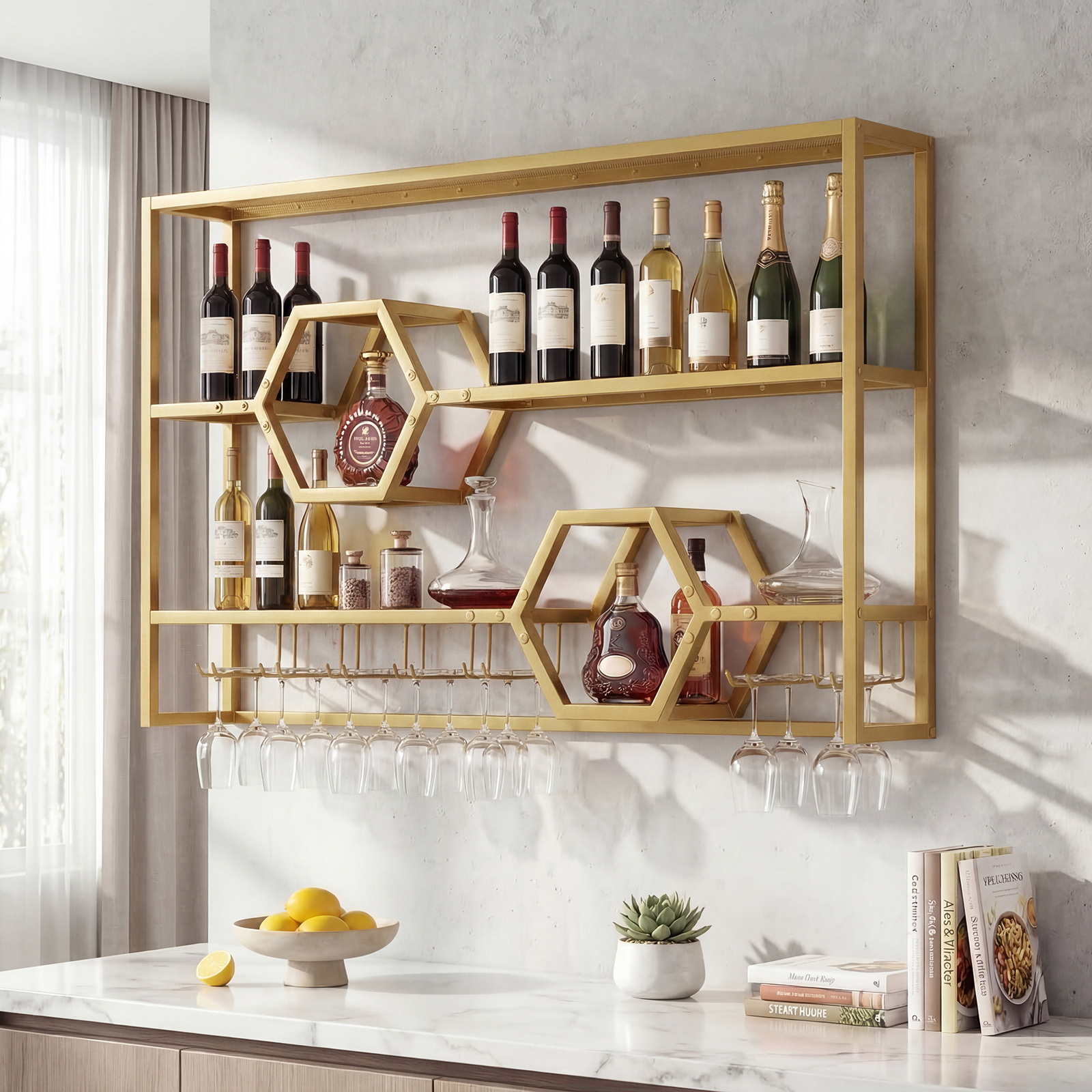 Wall Mounted Wine Rack 47” Lar - Home Bar Stand 评论和价格