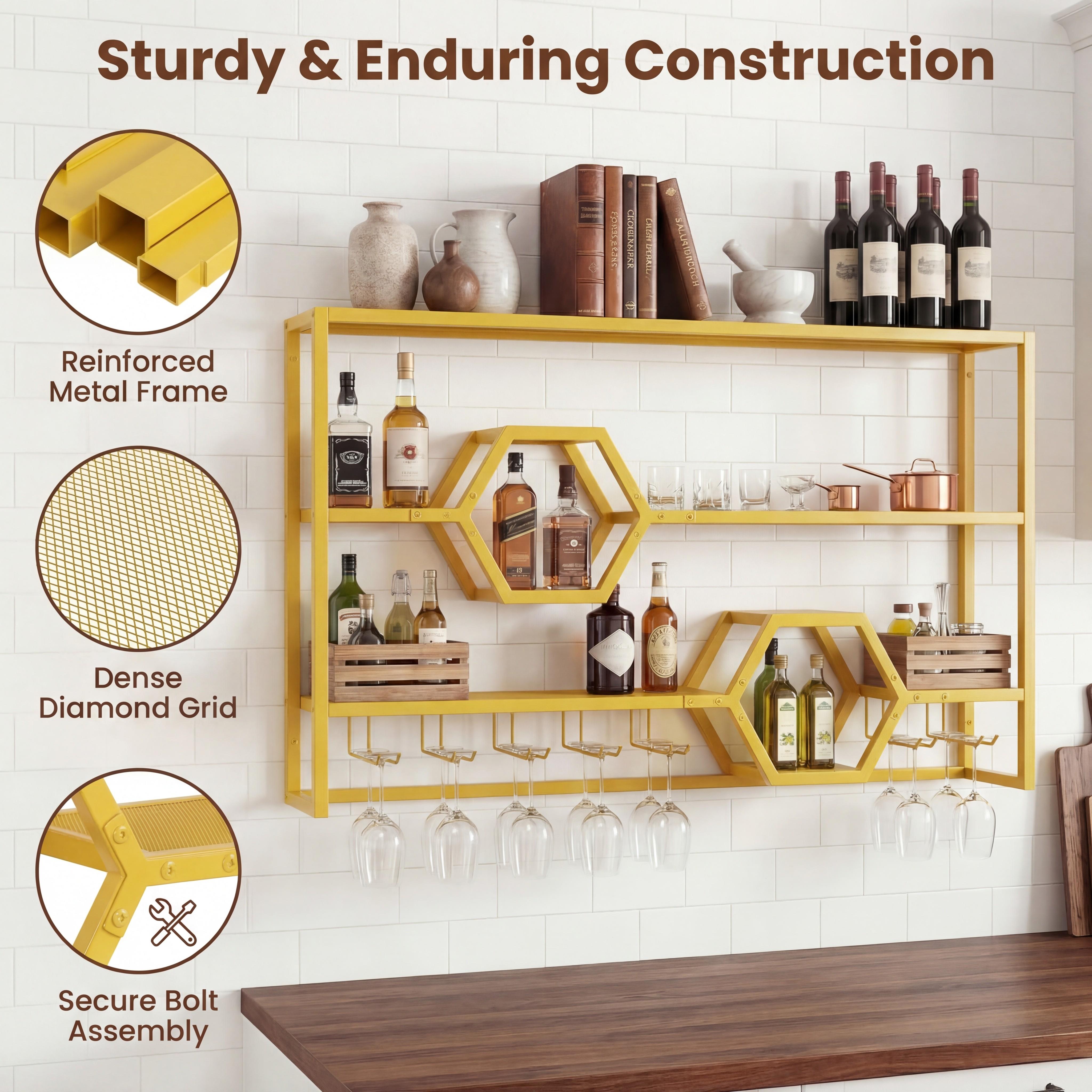 Wall Mounted Wine Rack 47” Lar - Home Bar Stand 评论和价格
